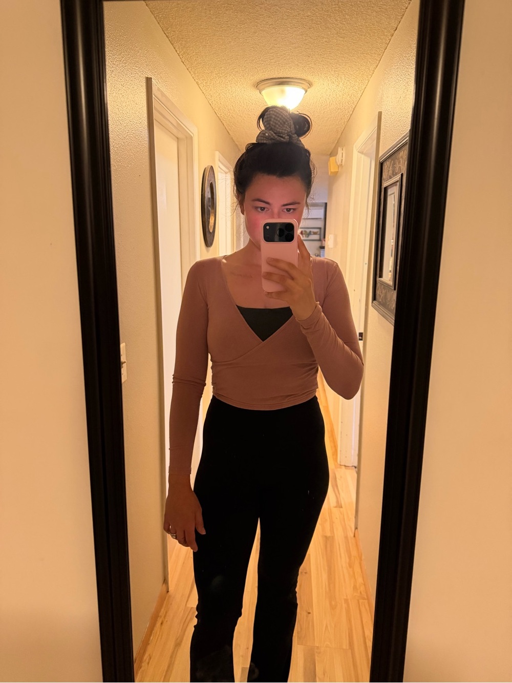 Me to We Long-Sleeve Wrap Crop Top in Mauve Brown
